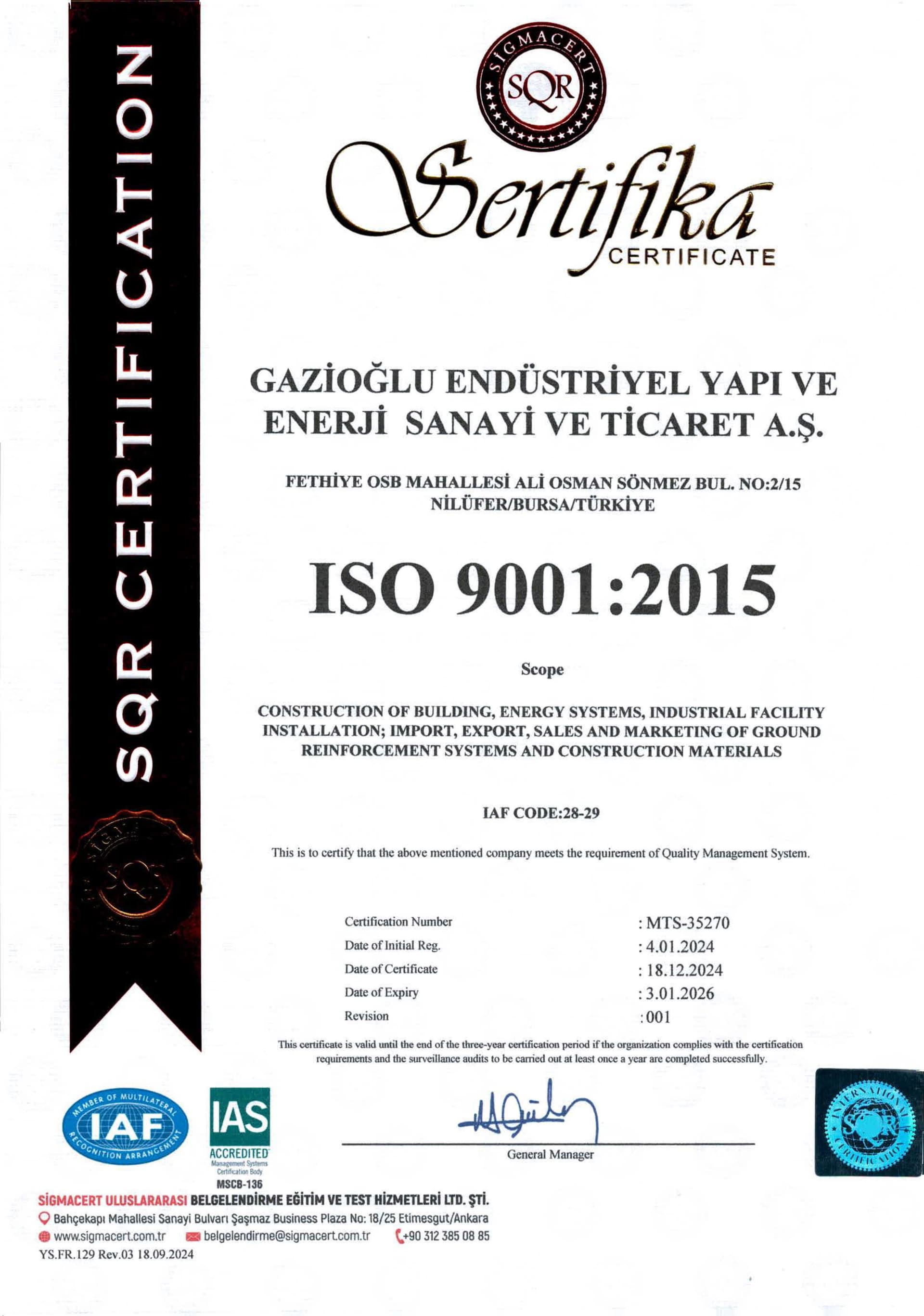 ISO 9001 Kalite Yönetim Sistemi